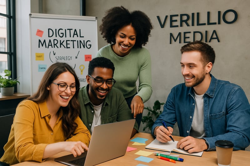 Digital marketing team collaborating on creative strategies at Verillio Media